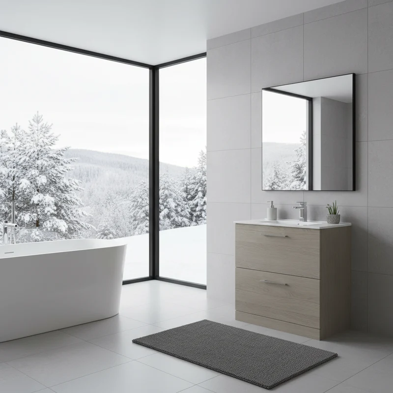 Nuie Arno 800mm Floor Standing Double Drawer Vanity Unit & Minimalist Basin - Solace Oak