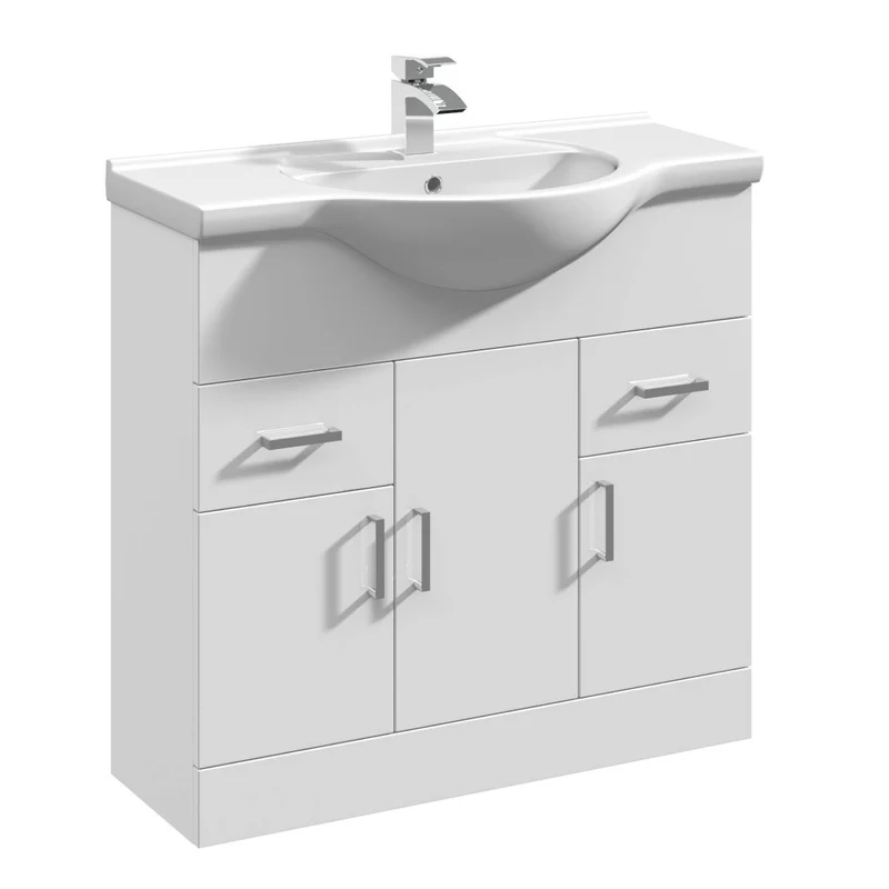 Nuie Mayford 850mm Floor Standing Vanity Unit & Basin - Gloss White