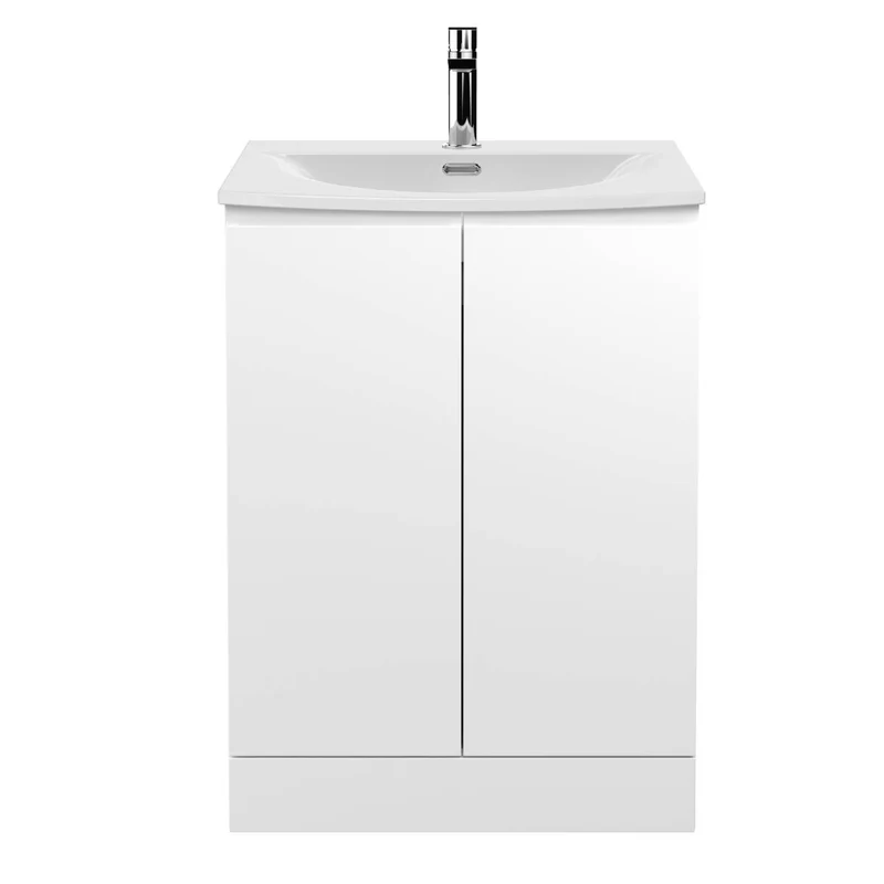 Hudson Reed Urban 600mm Floor Standing Vanity Unit & Curved Basin - Satin White URB108G