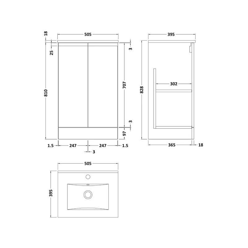 Hudson Reed Urban 500mm Floor Standing Vanity Unit & Minimialist Basin - Satin Blue URB307B