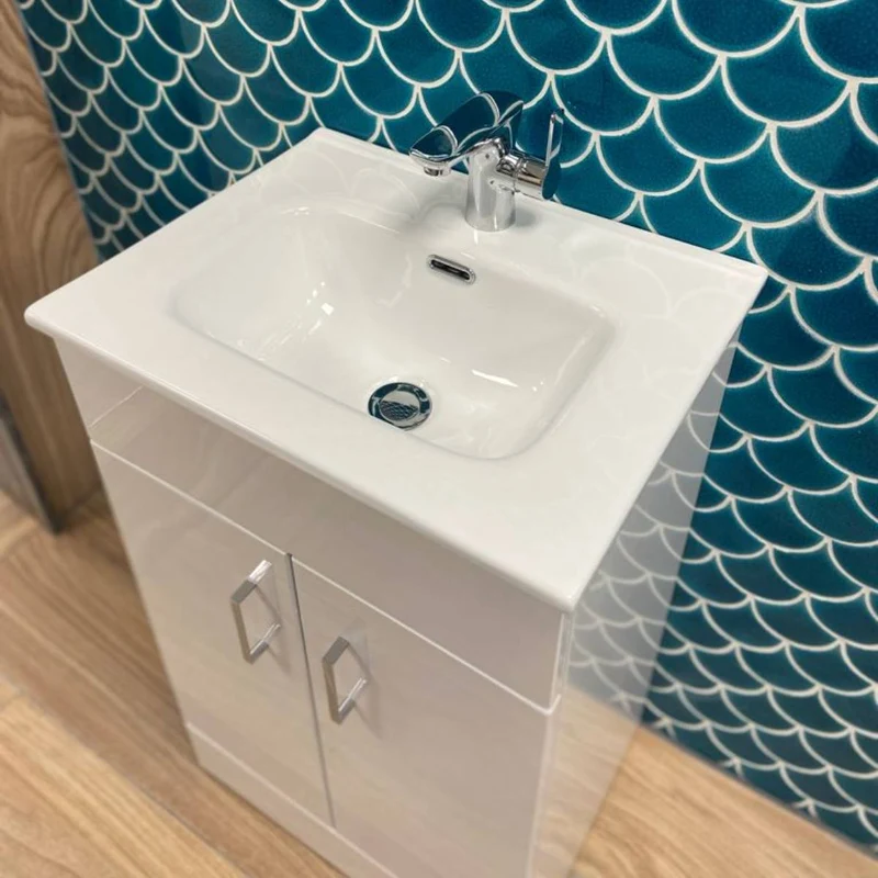 Bergo 500mm Floor Standing Vanity Unit & Minimalist Basin - Gloss White