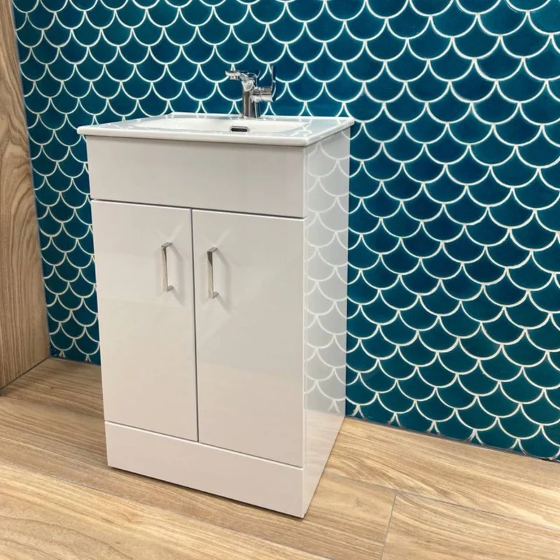 Bergo 500mm Floor Standing Vanity Unit & Minimalist Basin - Gloss White