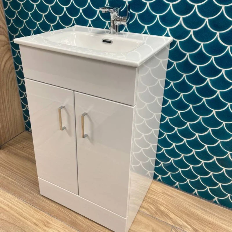 Bergo 500mm Floor Standing Vanity Unit & Minimalist Basin - Gloss White