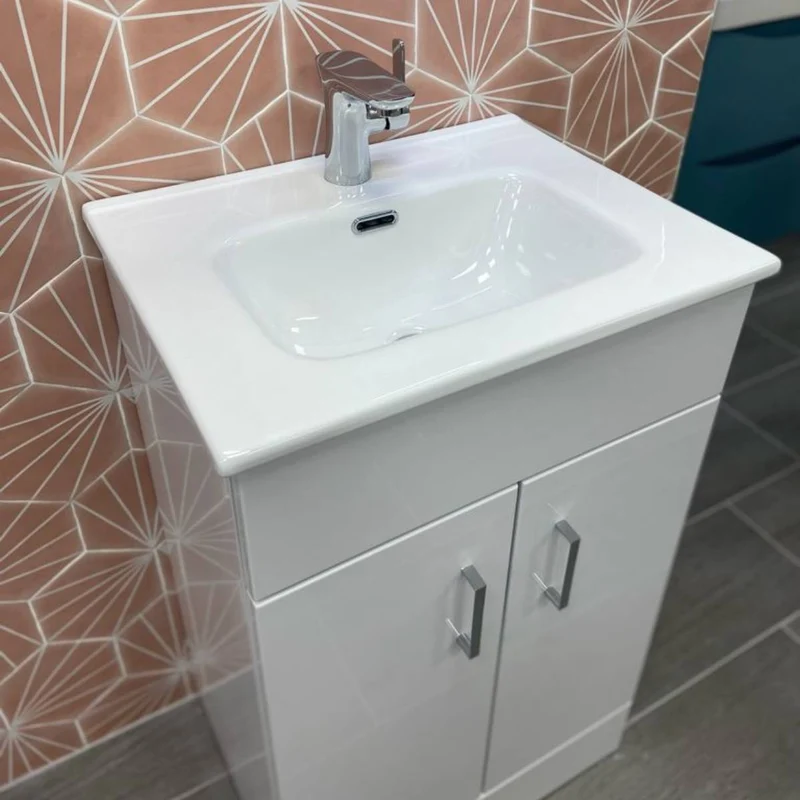 Bergo 500mm Floor Standing Vanity Unit & Minimalist Basin - Gloss White