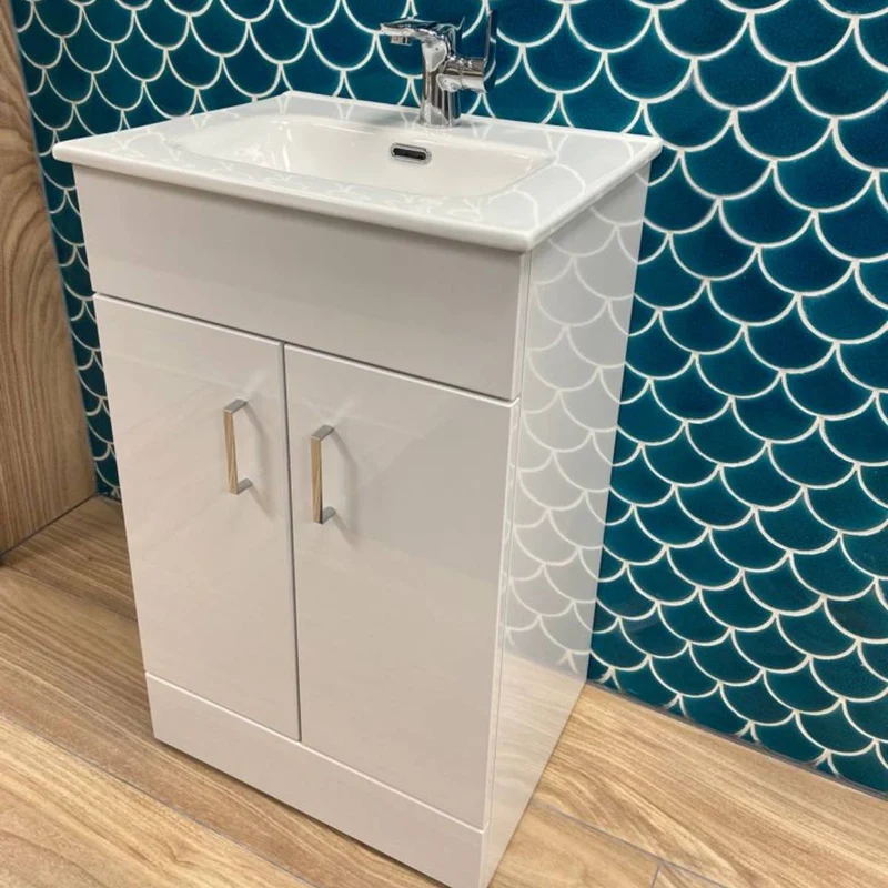 Bergo 500mm Floor Standing Vanity Unit & Minimalist Basin - Gloss White