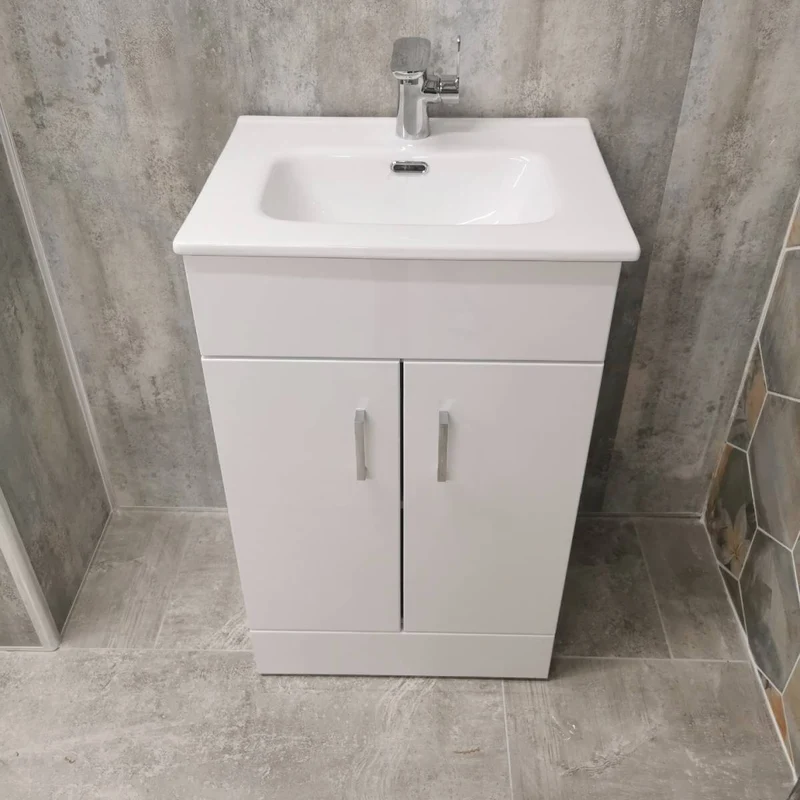 Bergo 500mm Floor Standing Vanity Unit & Minimalist Basin - Gloss White