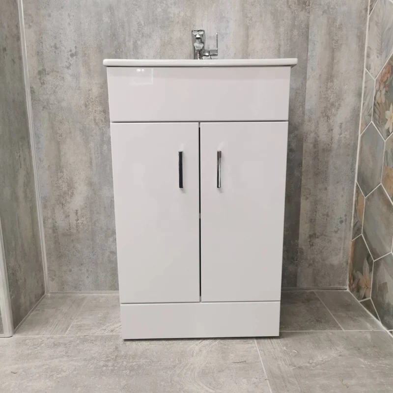 Bergo 500mm Floor Standing Vanity Unit & Minimalist Basin - Gloss White
