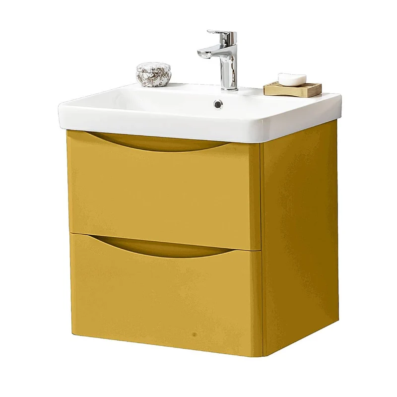 Happi 600mm Wall Hung Vanity Unit & Basin - Yellow Pink
