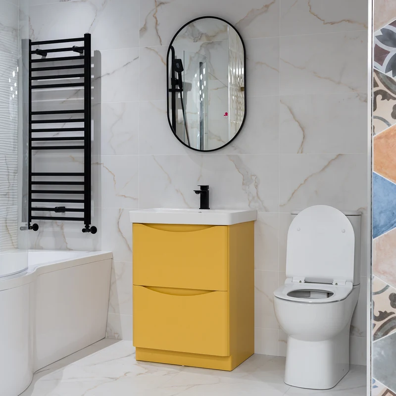 Happi 600mm Floor Standing Vanity Unit & Basin - Yellow Pink/Mustard