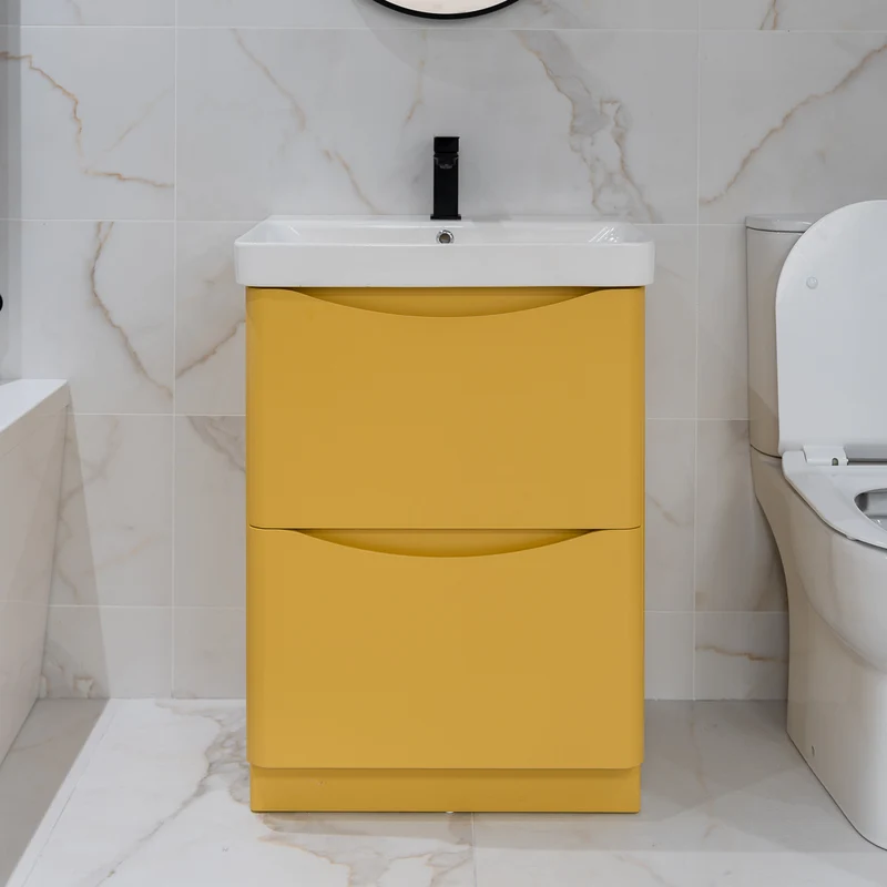 Happi 600mm Floor Standing Vanity Unit & Basin - Yellow Pink/Mustard
