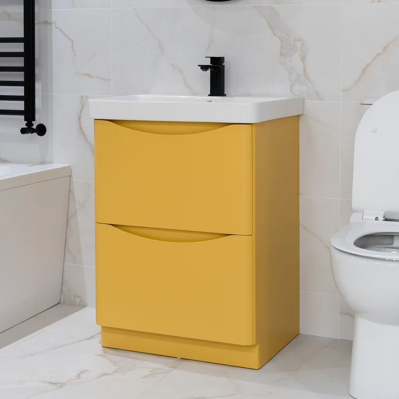 Happi 600mm Floor Standing Vanity Unit & Basin - Yellow Pink/Mustard