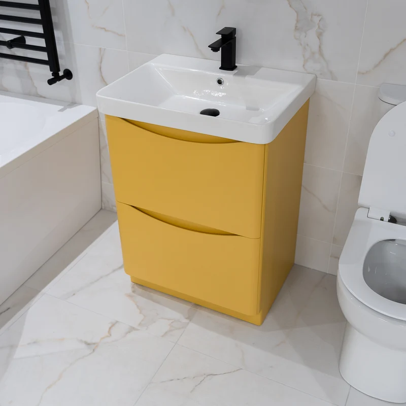 Happi 600mm Floor Standing Vanity Unit & Basin - Yellow Pink/Mustard