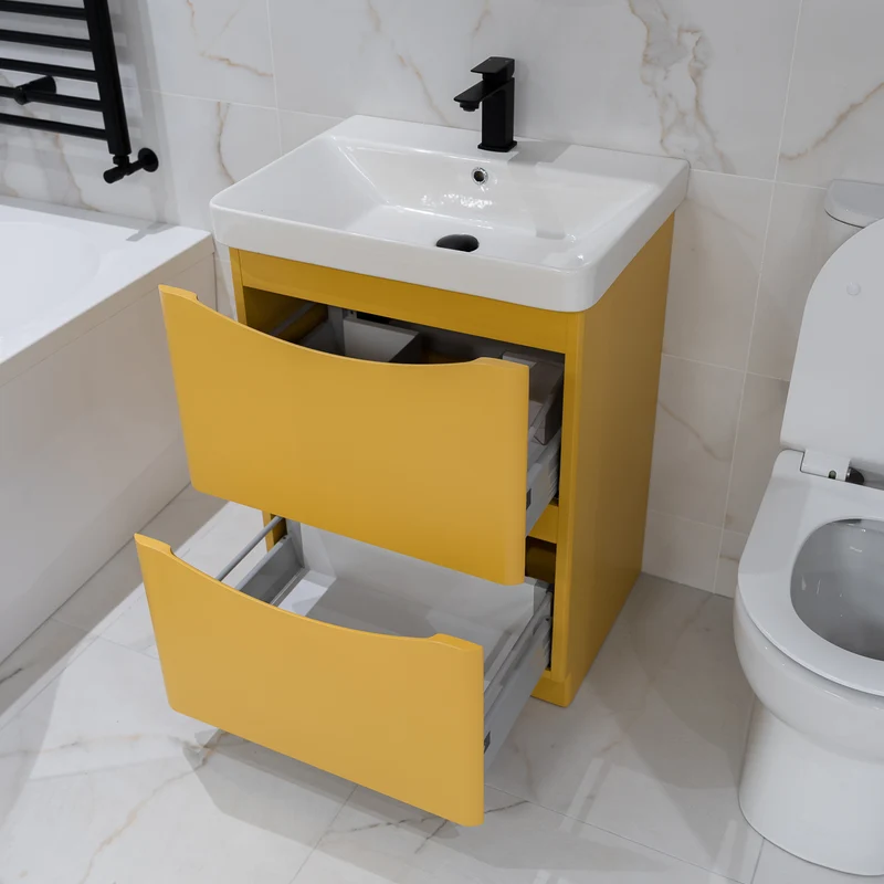 Happi 600mm Floor Standing Vanity Unit & Basin - Yellow Pink/Mustard