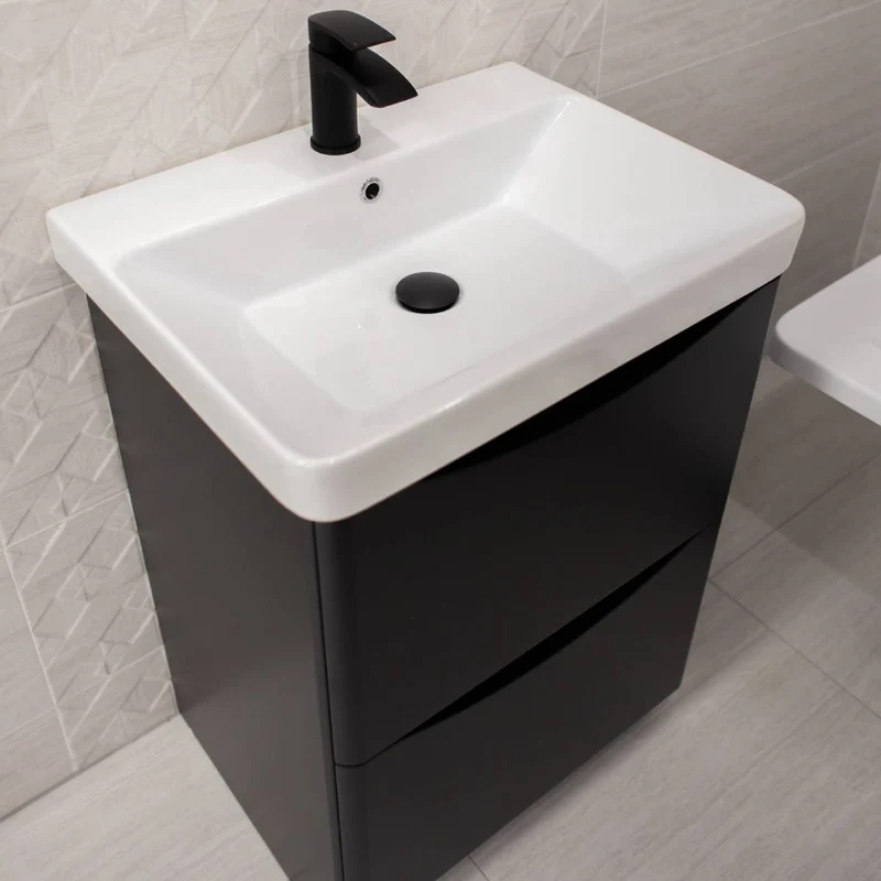 Happi 600mm Floor Standing Vanity Unit & Basin - Black