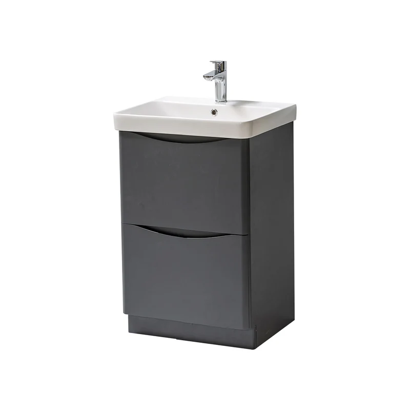 Happi 500mm Floor Standing 2 Drawer Vanity Unit & Basin - Matt Grey Anthracite
