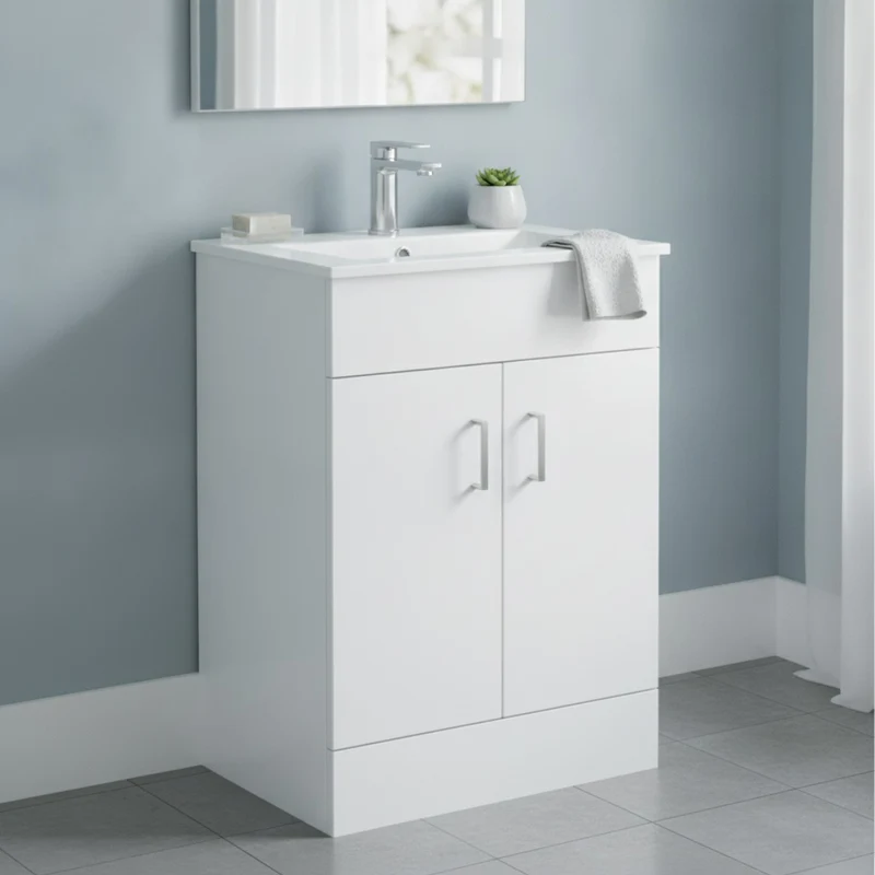 Bergo 600mm Floor Standing Vanity Unit & Minimalist Basin - Gloss White