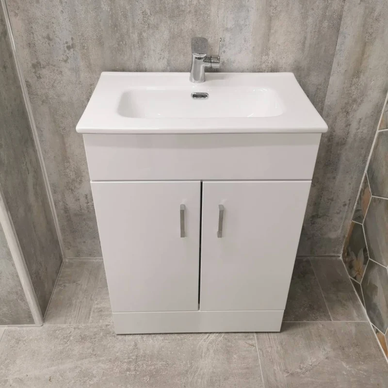 Bergo 600mm Floor Standing Vanity Unit & Minimalist Basin - Gloss White