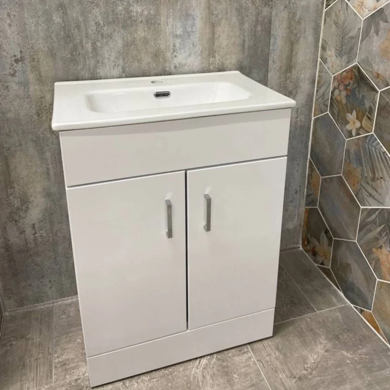 Bergo 600mm Floor Standing Vanity Unit & Minimalist Basin - Gloss White