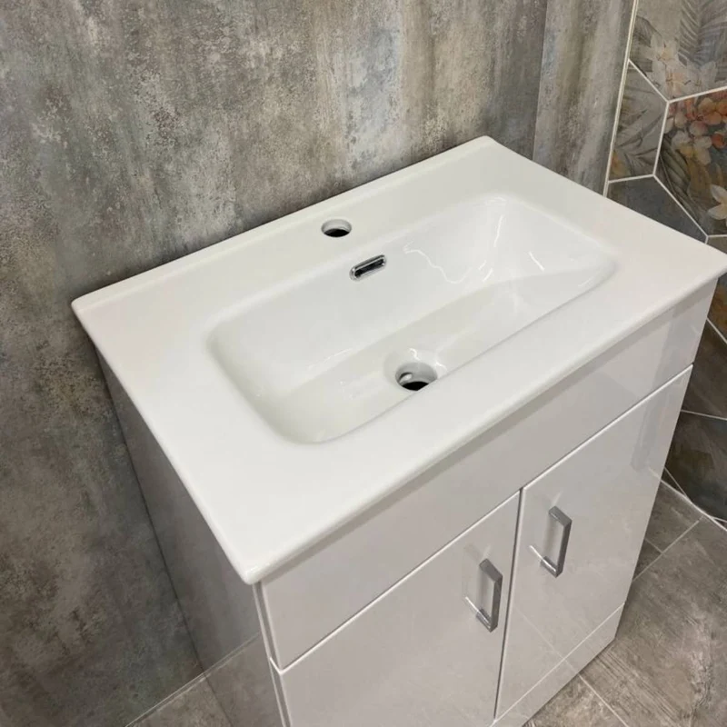 Bergo 600mm Floor Standing Vanity Unit & Minimalist Basin - Gloss White
