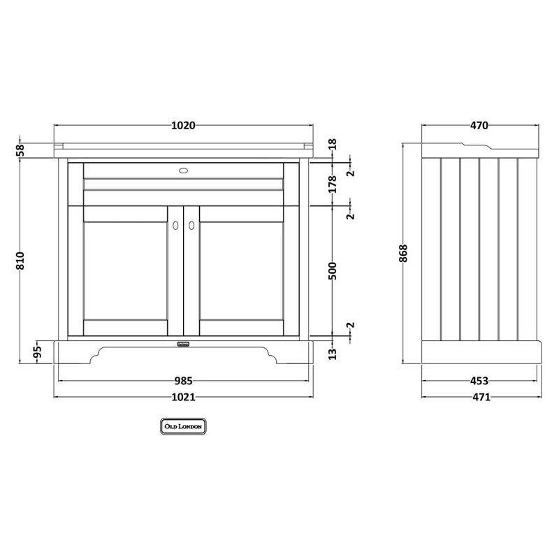 Hudson Reed Old London 1000mm Vanity Unit & Ceramic 1 Tap Hole Basin - Twilight Blue LOF307