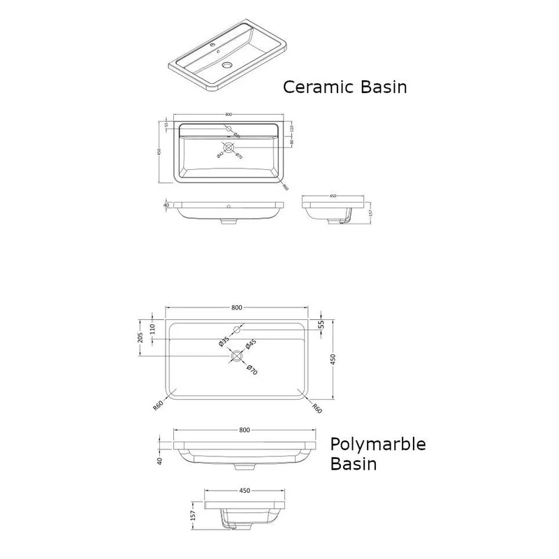Nuie Parade 800 x 450mm Wall Hung Vanity Unit With 2 Drawers & Basin