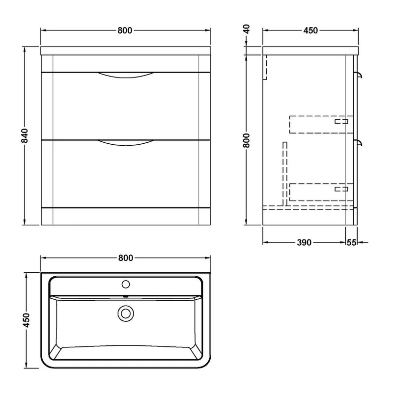 Nuie Parade 800 x 450mm Floor Standing Vanity Unit With 2 Drawers & Basin