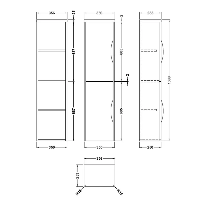 Nuie Parade 1400 x 350 x 250mm Wall Hung Tall Unit