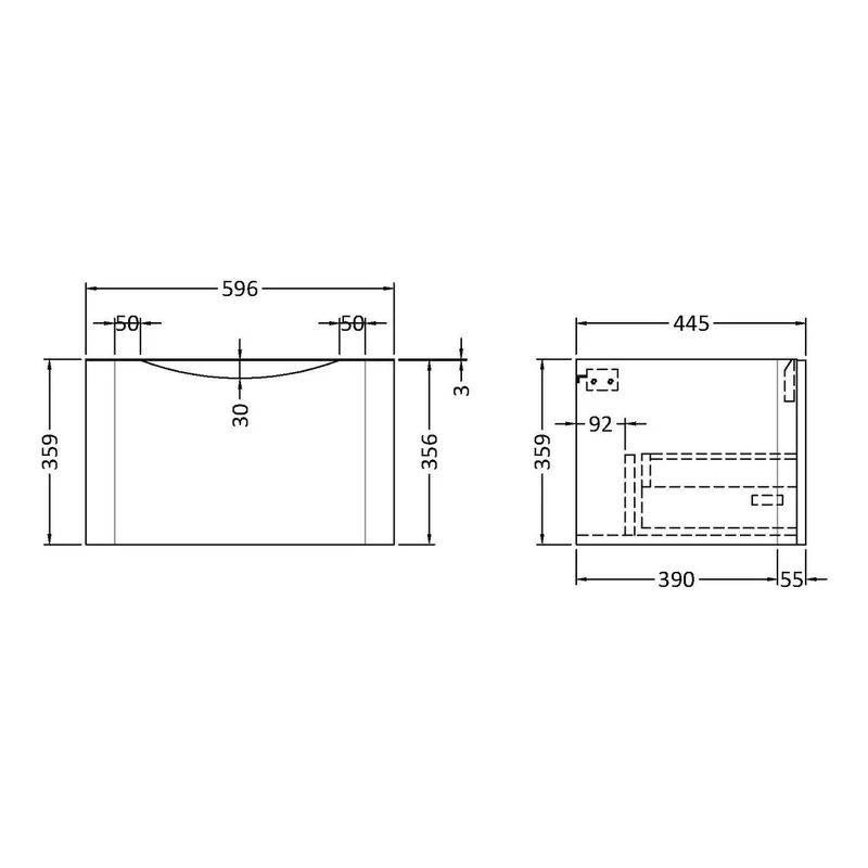 Nuie Lunar 600 x 445mm Wall Hung Vanity Unit With 1 Drawer & Basin