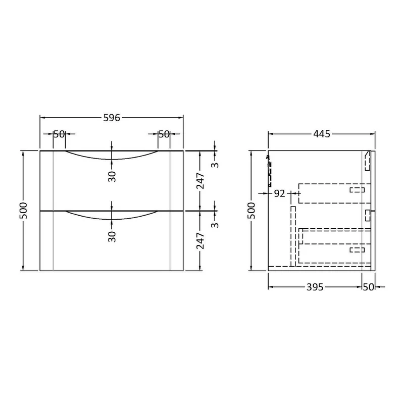 Nuie Lunar 600 x 445mm Wall Hung Vanity Unit With 2 Drawers & Basin