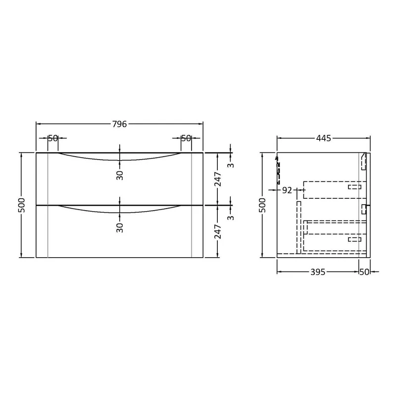 Nuie Lunar 800 x 445mm Wall Hung Vanity Unit With 2 Drawers & Basin