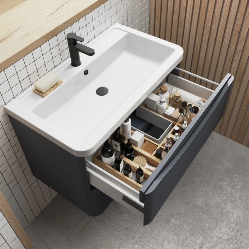 Nuie Lunar 800 x 445mm Floor Standing Vanity Unit With 2 Drawers & Basin