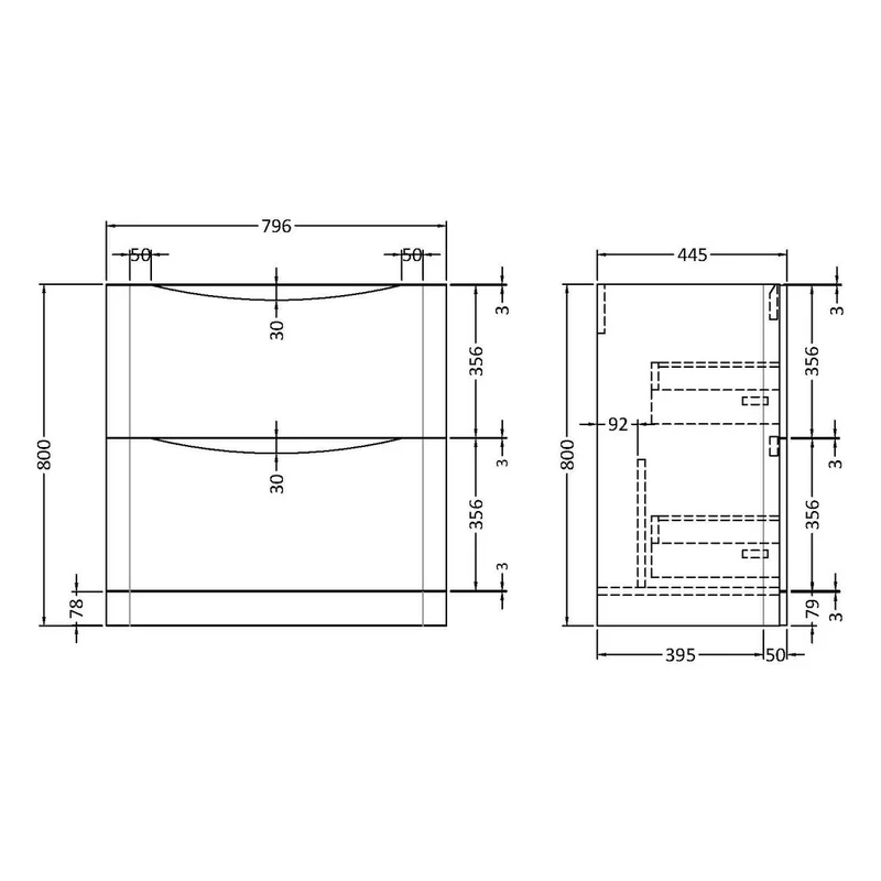 Nuie Lunar 800 x 445mm Floor Standing Vanity Unit With 2 Drawers & Basin