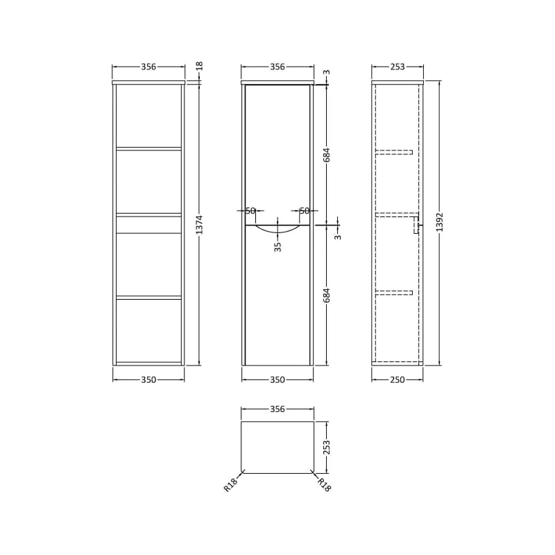 Nuie Lunar 1392 x 356 x 253mm Wall Hung Tall Unit With 2 Doors