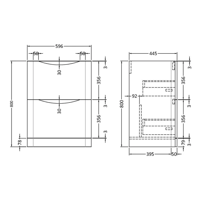 Nuie Lunar 600 x 445mm Floor Standing Vanity Unit With 2 Drawers & Basin