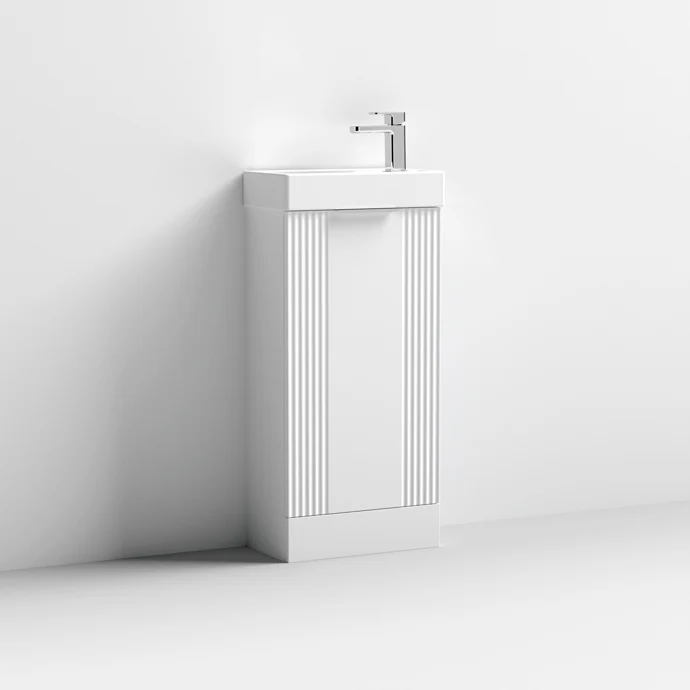 Nuie Deco Compact 400 x 222mm Floor Standing Vanity Unit With 1 Door & Ceramic Basin