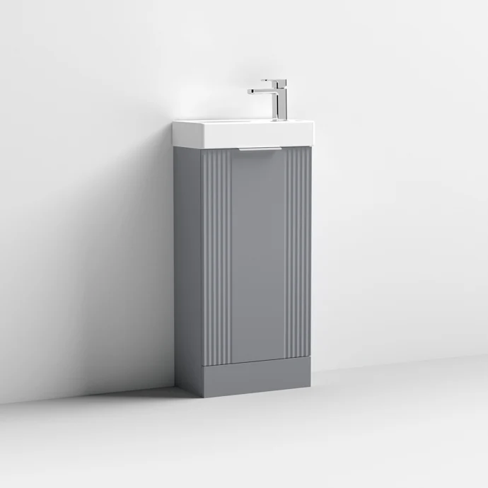 Nuie Deco Compact 400 x 222mm Floor Standing Vanity Unit With 1 Door & Ceramic Basin