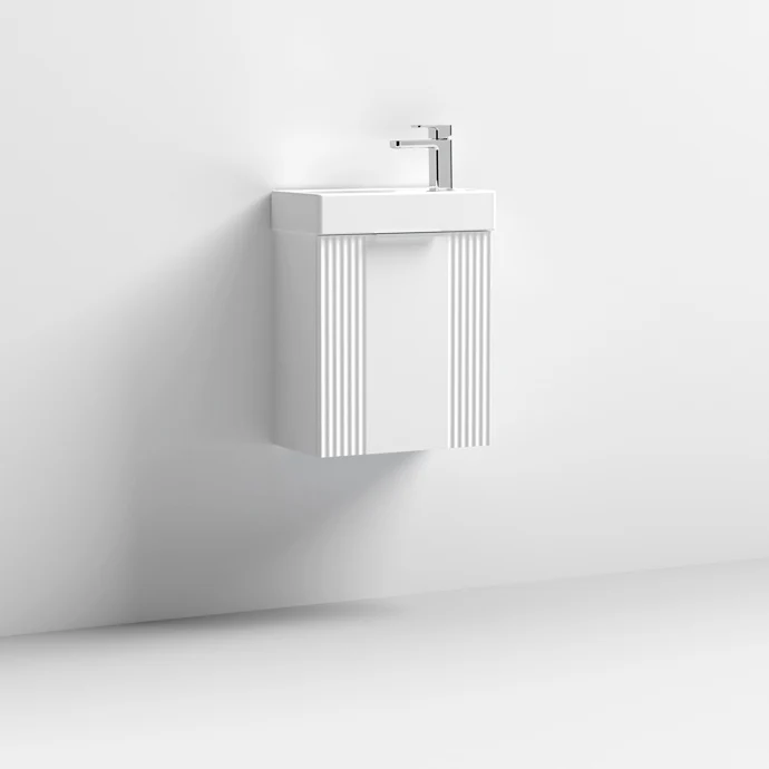 Nuie Deco Compact 400 x 222mm Wall Hung Vanity Unit With 1 Door & Ceramic Basin