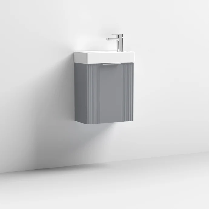 Nuie Deco Compact 400 x 222mm Wall Hung Vanity Unit With 1 Door & Ceramic Basin