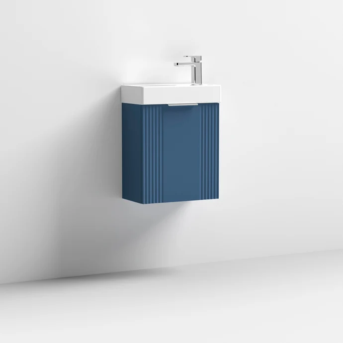 Nuie Deco Compact 400 x 222mm Wall Hung Vanity Unit With 1 Door & Ceramic Basin