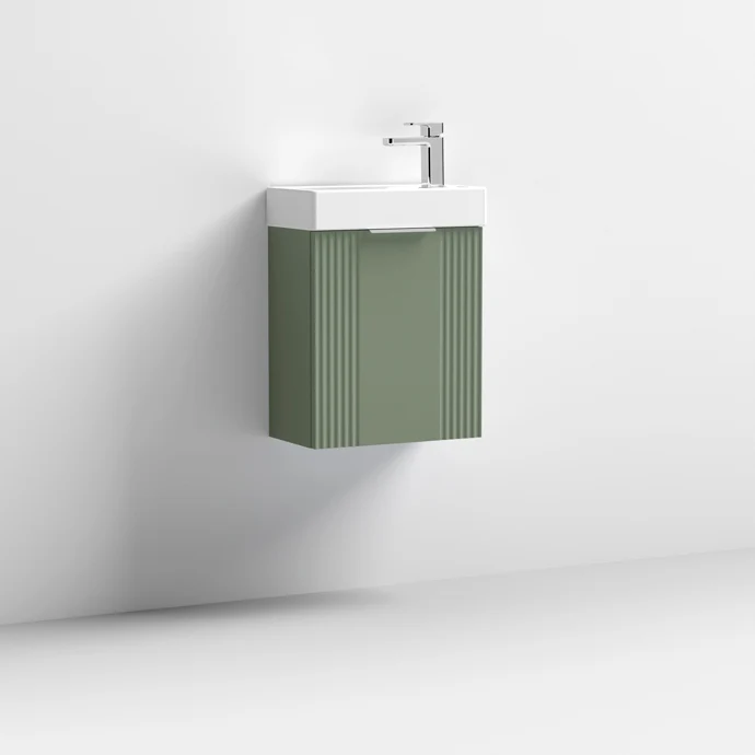 Nuie Deco Compact 400 x 222mm Wall Hung Vanity Unit With 1 Door & Ceramic Basin