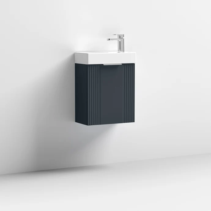 Nuie Deco Compact 400 x 222mm Wall Hung Vanity Unit With 1 Door & Ceramic Basin
