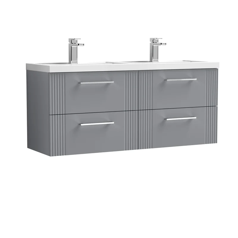 Nuie Deco 1200 x 383mm Wall Hung Vanity Unit With 4 Drawers & Twin Basin