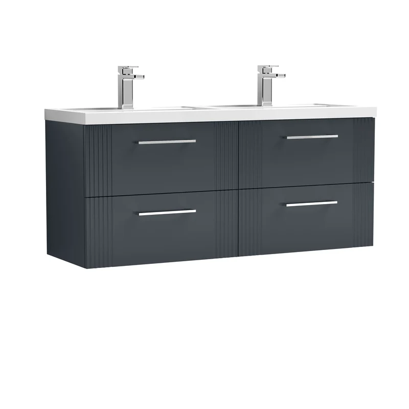 Nuie Deco 1200 x 383mm Wall Hung Vanity Unit With 4 Drawers & Twin Basin
