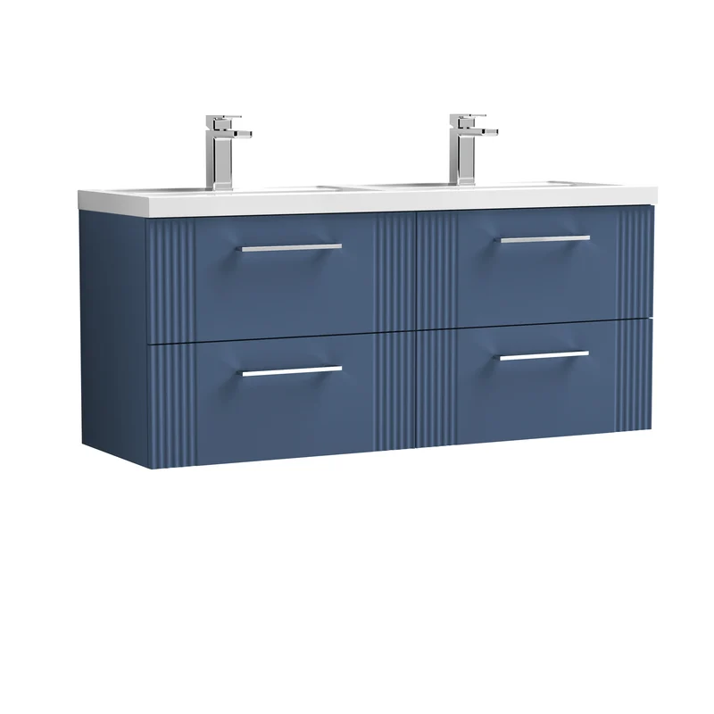 Nuie Deco 1200 x 383mm Wall Hung Vanity Unit With 4 Drawers & Twin Basin
