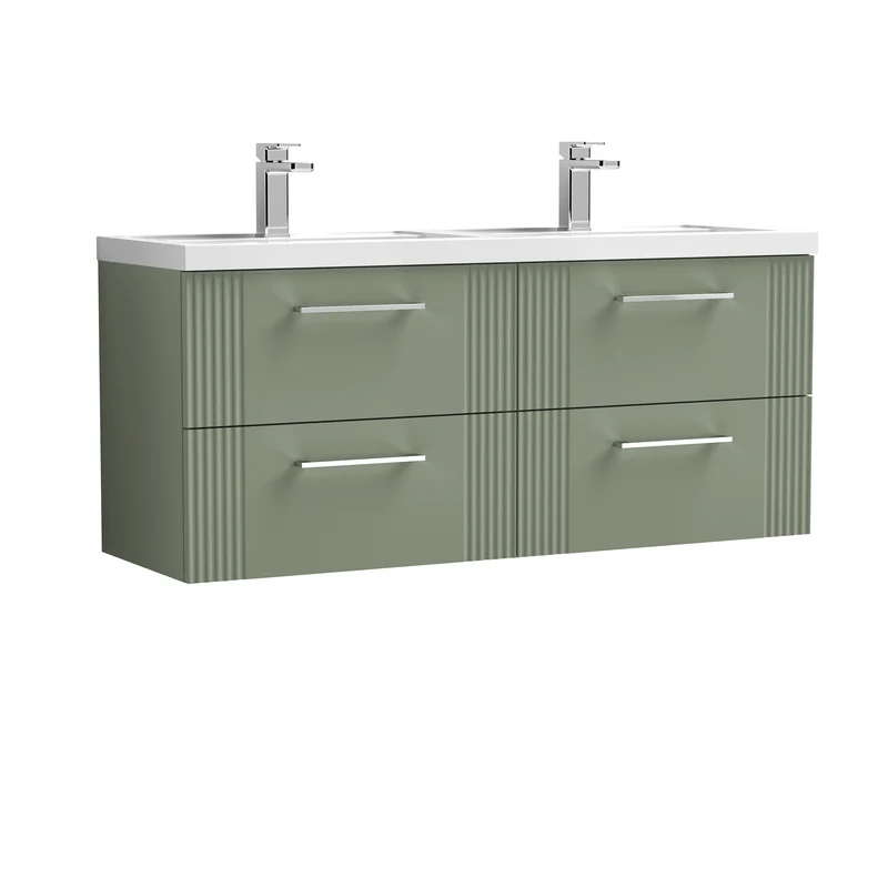 Nuie Deco 1200 x 383mm Wall Hung Vanity Unit With 4 Drawers & Twin Basin