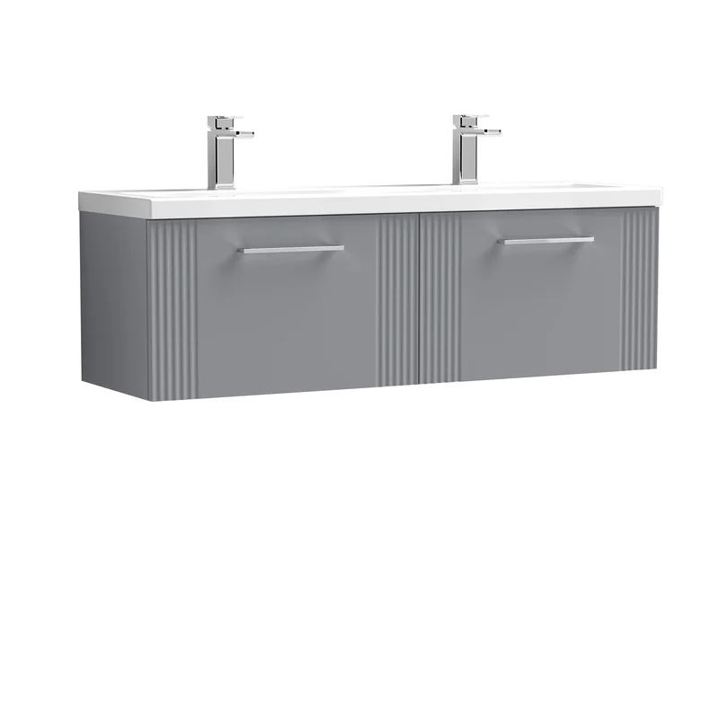 Nuie Deco 1200 x 383mm Wall Hung Vanity Unit With 2 Drawers & Twin Basin