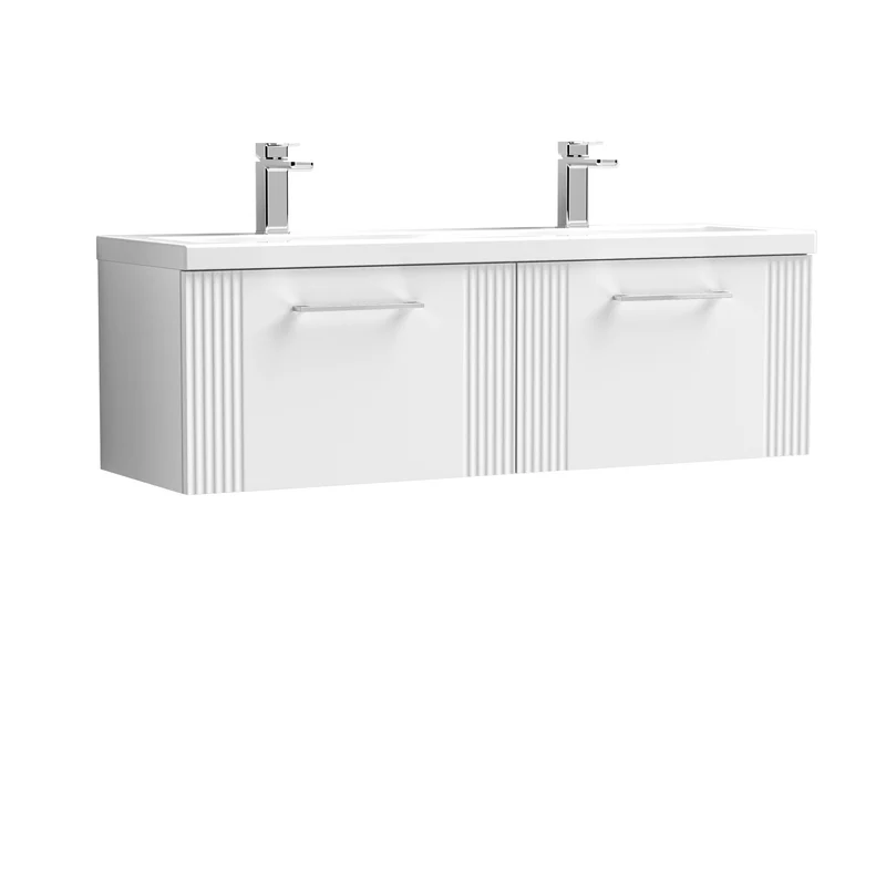 Nuie Deco 1200 x 383mm Wall Hung Vanity Unit With 2 Drawers & Twin Basin