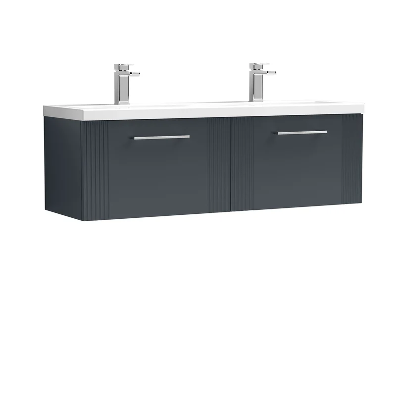 Nuie Deco 1200 x 383mm Wall Hung Vanity Unit With 2 Drawers & Twin Basin