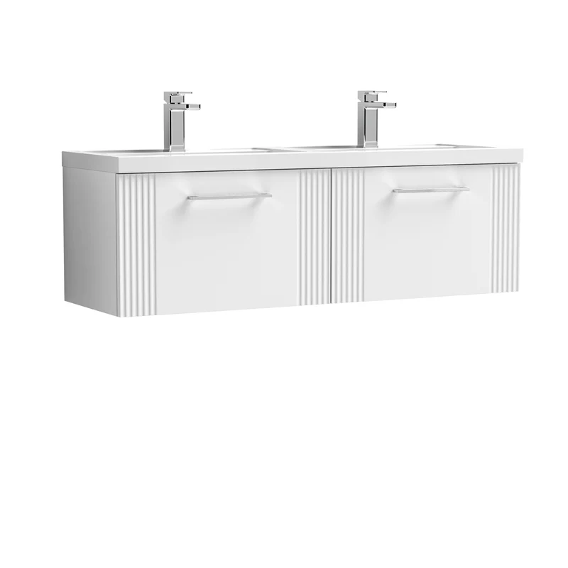 Nuie Deco 1200 x 383mm Wall Hung Vanity Unit With 2 Drawers & Twin Basin