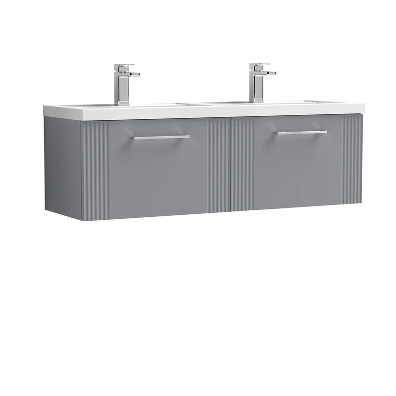 Nuie Deco 1200 x 383mm Wall Hung Vanity Unit With 2 Drawers & Twin Basin
